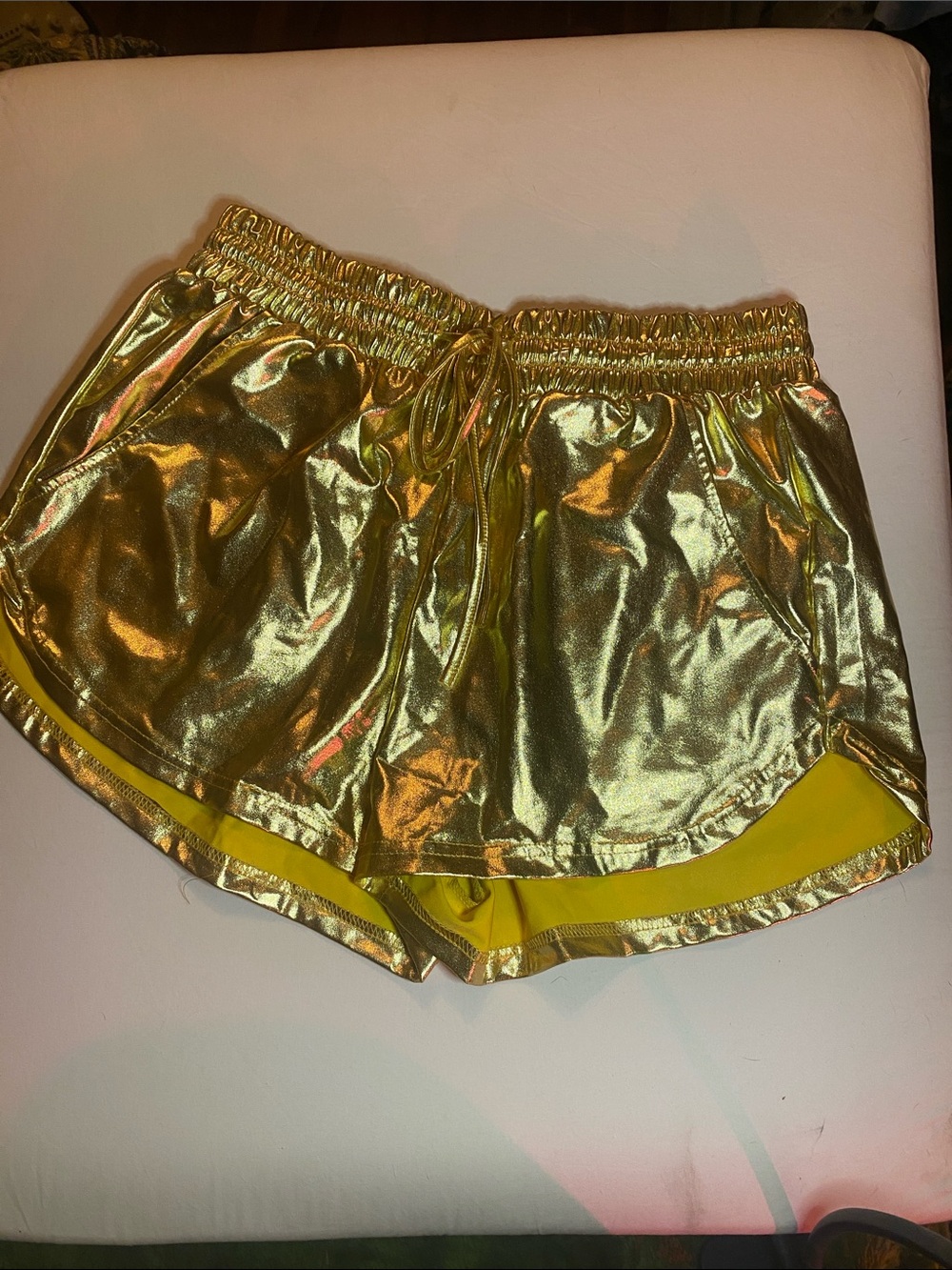 Gold Metallic Shorts for Women Drawstring Shiny Hot Short Sparkly